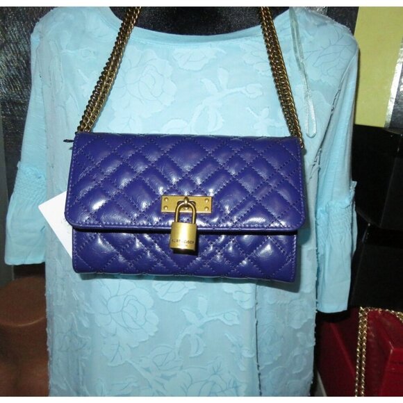 KURT GEIGER London Purple Brixton Quilted Leather Chain Wallet Crossbody Handbag - Picture 3 of 14